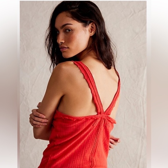 NEW We The Free by Free People High Risk Red Knit Lace Tank Top Size Large NWOT - Picture 4 of 9